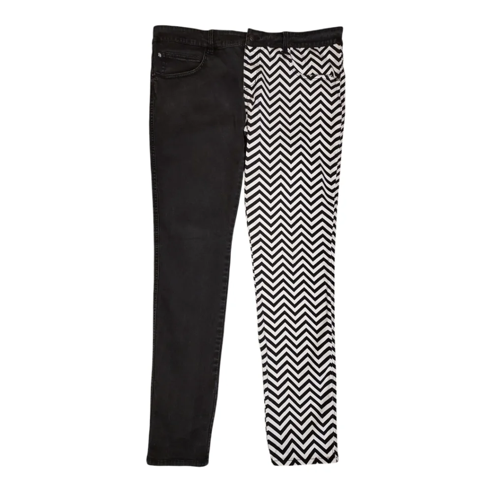 Royal Bones by Daang Goodman Split Black & White Chevron Jeans Size 17 - Picture 2 of 10